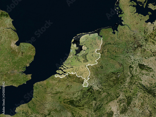Fotografía Satellite image of the Netherlands with borders (Isolated imagery of the Netherlands