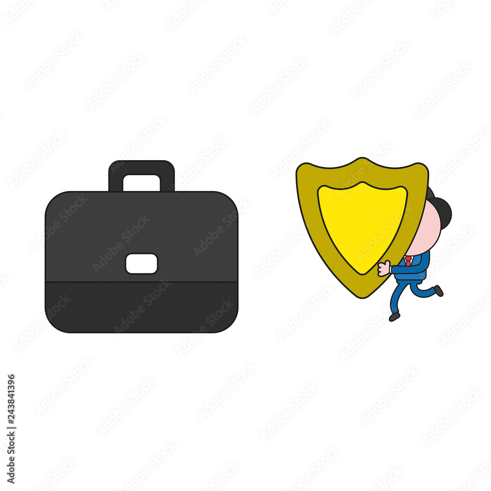 Vector businessman character running and carrying guard shield to ...