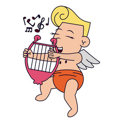 Poster - Cupid playing harp