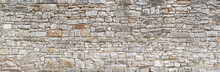 Panorama - Alte Graue Mauer Aus Groben, Vielen Kleinen, Rechteckig Gehauenen Natursteinen