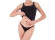 © junky_jess - Female cropped fit body in black tank top and panties, isolated on white.