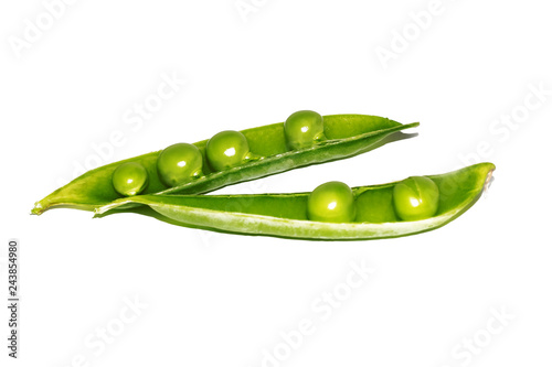 Fotografía One green pea pod, isolate on white background