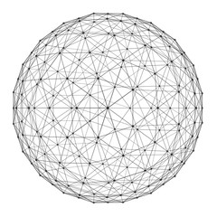 Fototapete - Structure of sphere with network connection lines and dots isolated on white background in futuristic digital computer technology concept, 3d abstract illustration