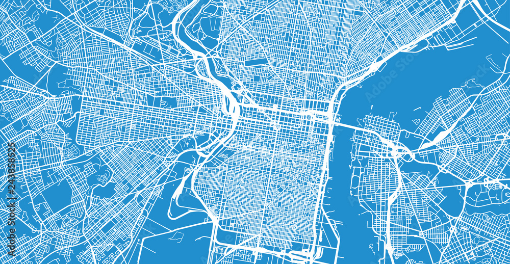 Urban vector city map of Philadelphia, Pennsylvania, United States of America - obrazy, fototapety, plakaty 