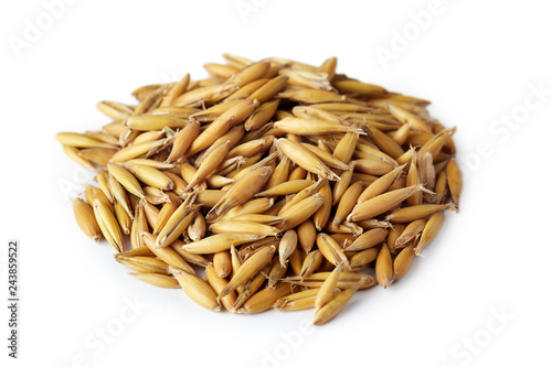 Fotografía Oat seeds (Avena sativa) also known as the common oat isolated on white backgrou