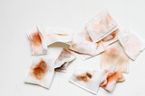 Fototapeta Tulipany - Dirty tissue on white background