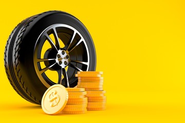 Poster - Car wheel with stack of coins