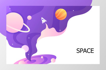 Wall Mural - template start web page. spaceship flies into space. science. vector illustration. planets