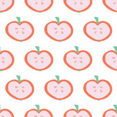 Canvas Print - Apple slice background. Vector seamless pattern with illustrated fruits isolated on white. Food illustration. Use for card, menu cover, web pages, page fill, packaging, farmers market, summer fabric.