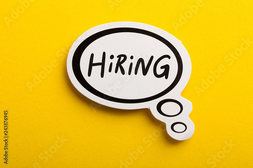 Fotografía Hiring Speech Bubble Isolated On Yellow Background