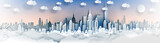 Fototapeta Nowy Jork - City landscape template. Paper city landscape. Downtown landscape with high skyscrapers. Panorama architecture Goverment buildings. Urban life Vector illustration. Origami and travel concept,paper art