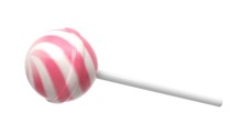 Striped Fruit Pink And White Lollipop On Stick Isolated On White Background