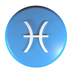 Poster - ZODIAC PISCES ICON blue circle push button  - 3D rendering illustration