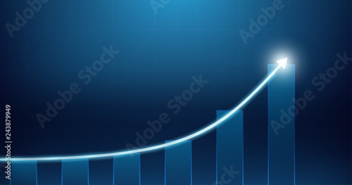 Cuadros en Lienzo Widescreen Abstract financial graph with uptrend line arrow and bar chart of sto