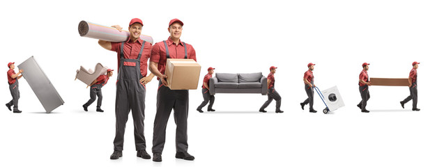Wall Mural - Guys from a moving company carrying home appliences and furniture