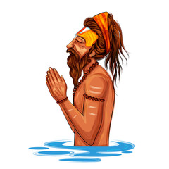 Poster - Sadhu saint of India for grand festival and Hindi text Kumbh Mela