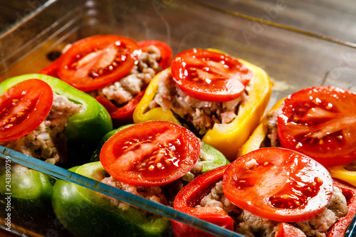 Fototapeta na szkło Stuffed pepper with meat