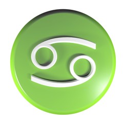 Poster - ZODIAC CANCER ICON green circle push button  - 3D rendering illustration