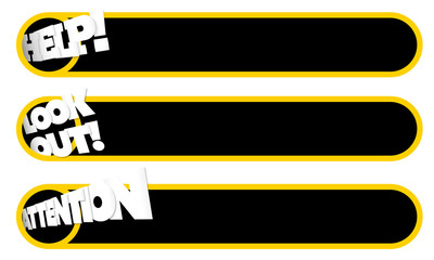 Poster - Yellow  text frame with symbols help, look out,  attention and place for your text