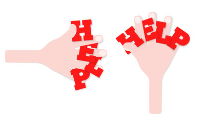 Poster - Two hands with inscription: help. Vector concept illustration for printed materials, website, promotional materials.