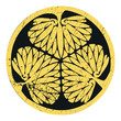 Distressed vector illustration: Tokugawa clan mon. The hollyhock crest Maruni Mitsuba Aoi of japanese samurai and daimyō Tokugawa clan.