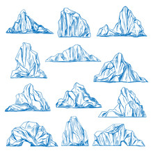 Icebergs Sketch Or Hand Drawn Mountains.