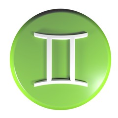 Poster - ZODIAC GEMINI ICON green circle push button  - 3D rendering illustration
