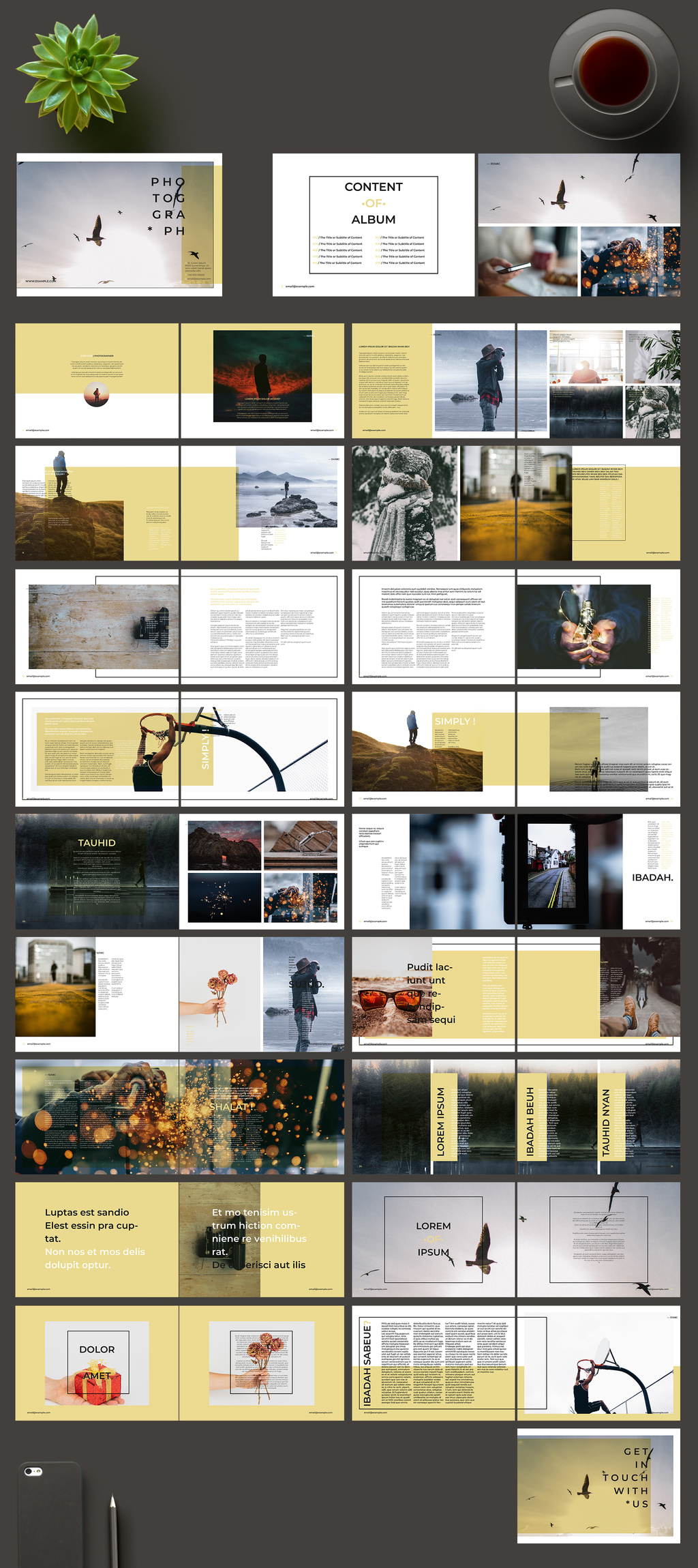 精选免费多功能摄影艺术品展示INDT画册模板 Photo Album Layout With Yellow Accents插图