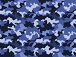 Camouflage pattern background in blue colors, seamless. Military fashion abstract geometric texture.