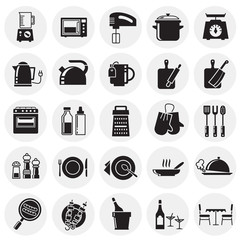 Poster - Kitchen icons set on circles background for graphic and web design, Modern simple vector sign. Internet concept. Trendy symbol for website design web button or mobile app