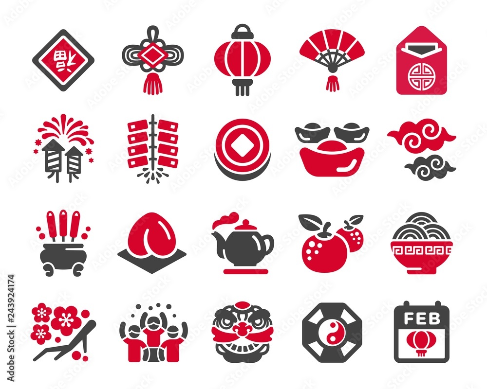 chinese new year icon set vector and illustration Stock Vector Adobe