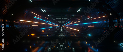 Fotografía Dark Spaceship interior bridge corridor