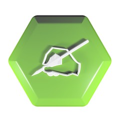 Poster - Green hexagonal push button with the icon of handwriting - 3D rendering illustration