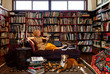 © ML Harris - Woman with dog sitting on sofa at home