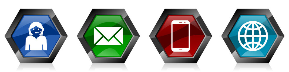 Poster - Social media business vector icons. Chat, email, smartphone and world hexagonal symbols in eps 10