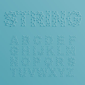 A font set made by pins and lines forming net, 3D and realistic, vector