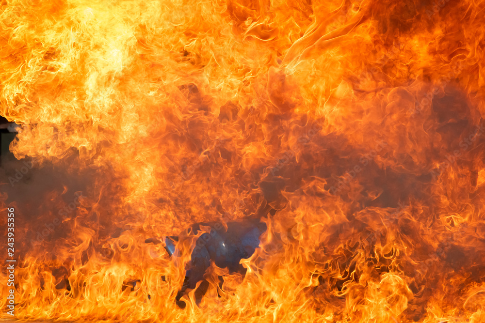 Igniting fire flame with fuel oil, Gasoline burning up in container ...