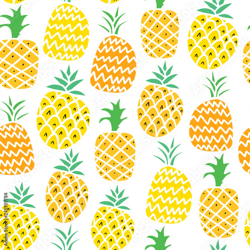 Pineapple vector seamless pattern illustration Canvas Print