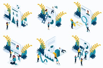 Aufkleber - Isometric Job Search, Recruiting, Data Analysis
