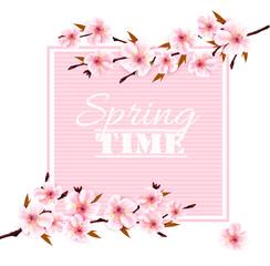 Poster - Nature spring background with cherry blossoms. Vector.