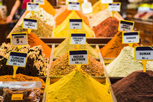 Spices For Sale At A Food Market In Istanbul Turkey