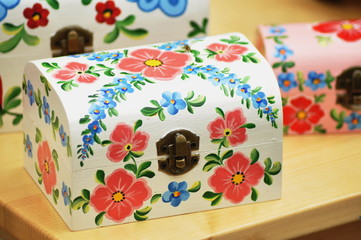 Wall Mural - colored wooden box with popular motif from Romania