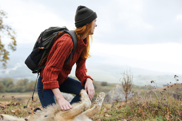 woman laughs mountain nature