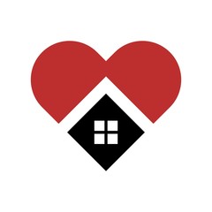 Wall Mural - heart and roof of home. vector logo.