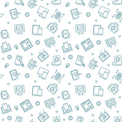 Poster - Vector Mobile App Development outline concept seamless pattern or background