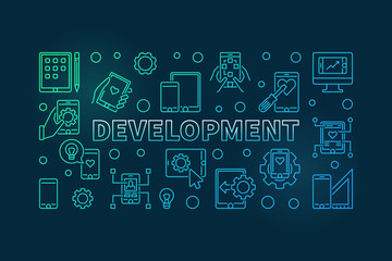 Poster - development vector colorful concept horizontal illustration in thin line style on dark background