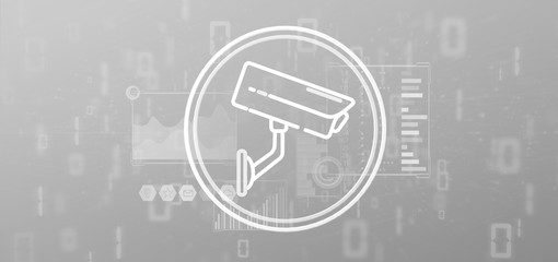 Poster - Security camera system icon and statistics data - 3d rendering
