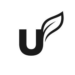 Wall Mural - letter u with leaf symbol vector logo.