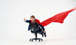 © SHOTPRIME STUDIO - business man hero riding a chair on white isolated background