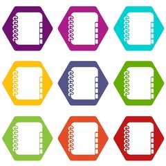 Poster - Notebook telephone book icons 9 set coloful isolated on white for web